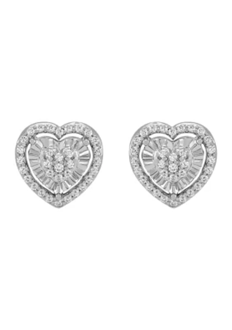 1/2 ct. t.w. Diamond Heart Earrings and Pendant with 18" Cable Chain Set in Sterling Silver