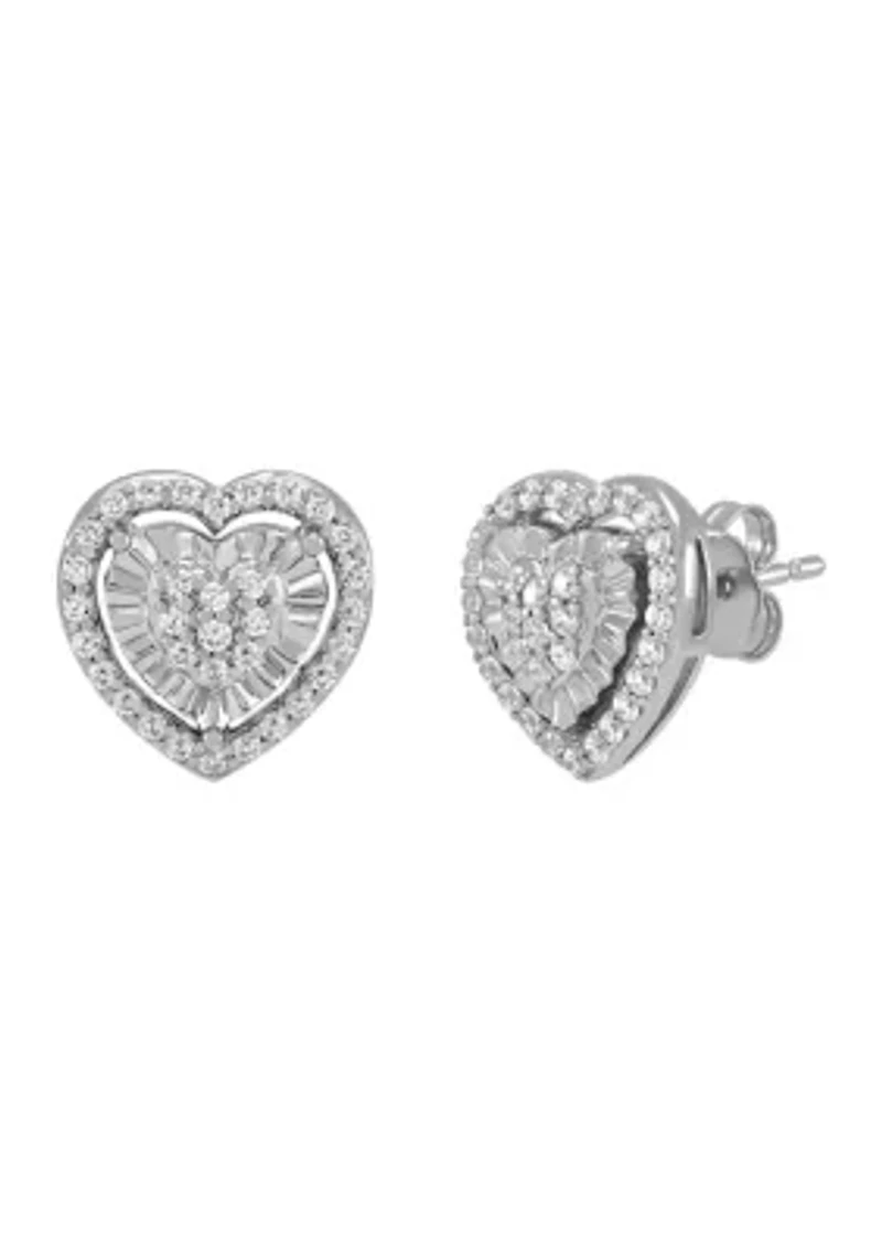 1/2 ct. t.w. Diamond Heart Earrings and Pendant with 18" Cable Chain Set in Sterling Silver