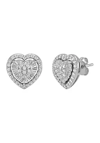 1/2 ct. t.w. Diamond Heart Earrings and Pendant with 18" Cable Chain Set in Sterling Silver