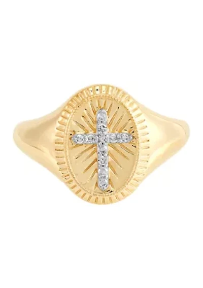 Diamond Accent Religious Cross Ring in 10K Yellow Gold
