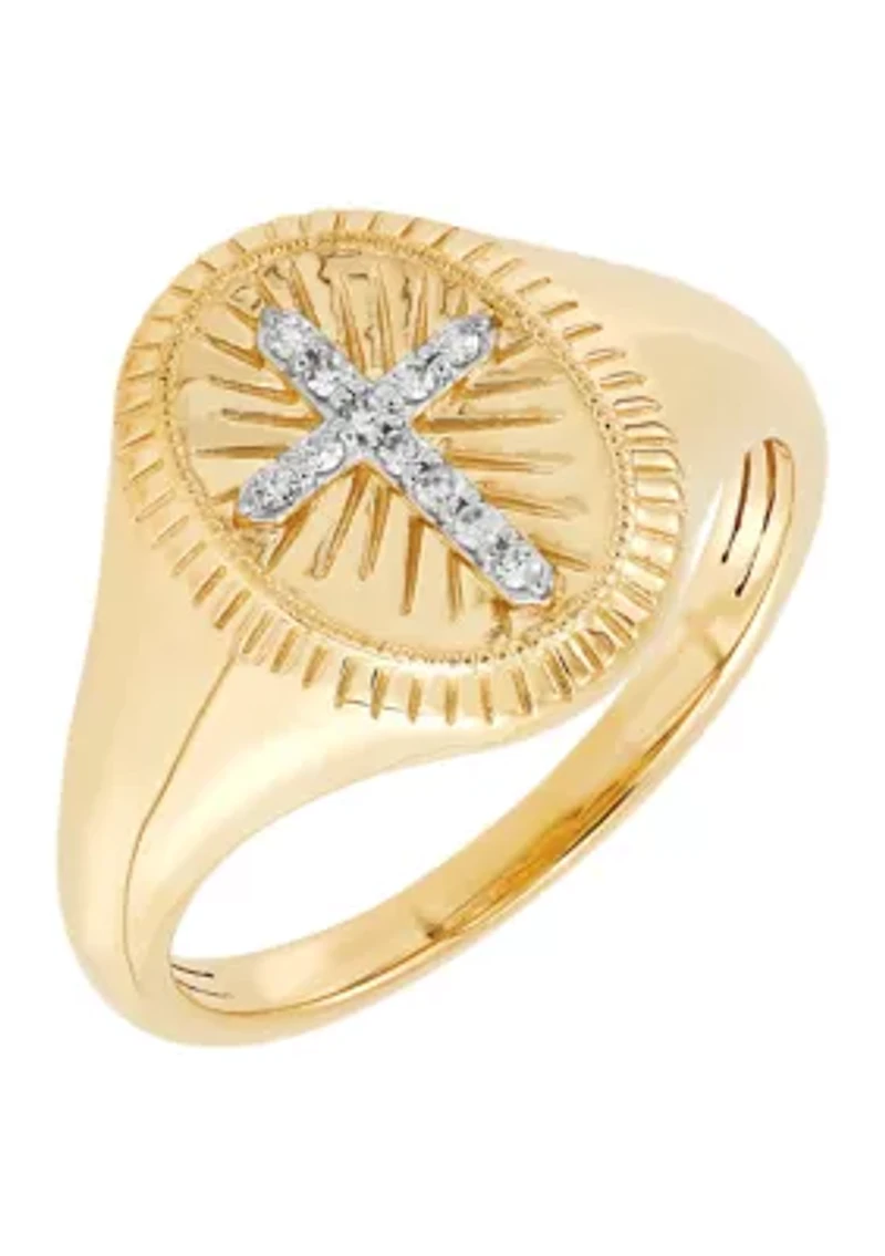 Diamond Accent Religious Cross Ring in 10K Yellow Gold