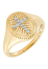 Diamond Accent Religious Cross Ring in 10K Yellow Gold