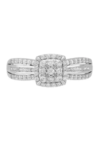 Lab Grown 1/2 ct. t.w. Lab Diamond Halo Ring in Sterling Silver