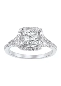 1/2 ct. t.w. Lab Grown Diamond Halo Ring in Sterling Silver
