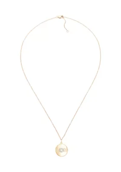 Diamond Accent Disk Pendant with 18" Cable Chain in 10K Yellow Gold