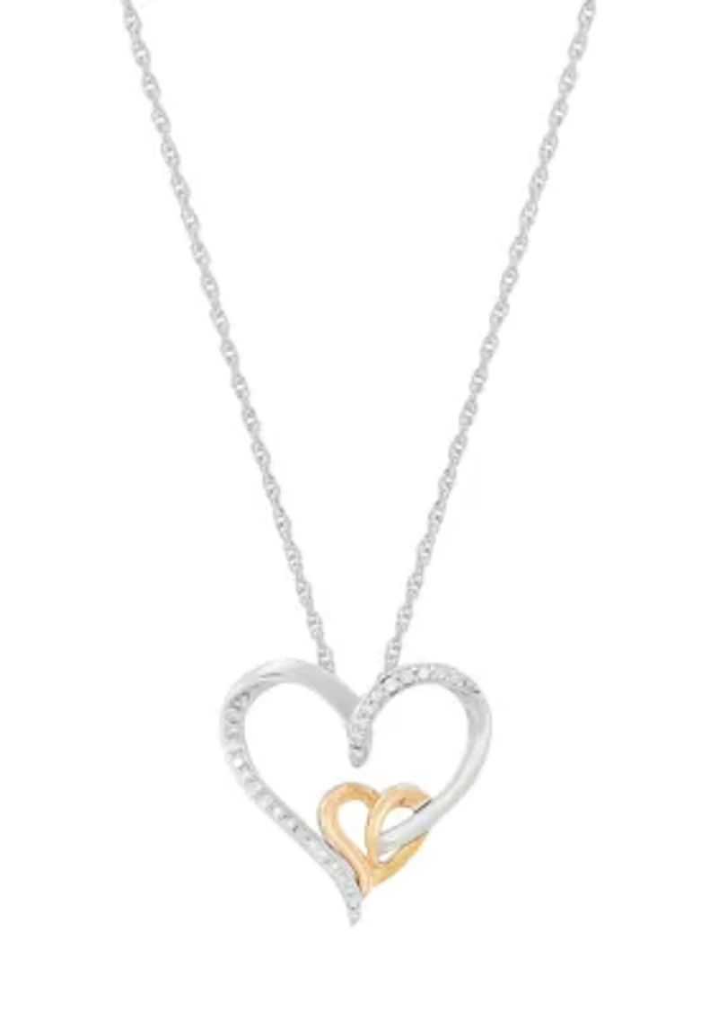 1/10 ct. t.w. Diamond Heart Pendant with 18" Rope Chain in Sterling Silver and 10K Yellow Gold