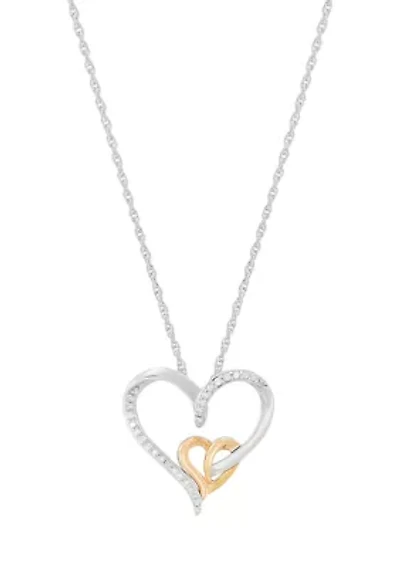 1/10 ct. t.w. Diamond Heart Pendant with 18" Rope Chain in Sterling Silver and 10K Yellow Gold