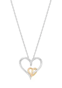 1/10 ct. t.w. Diamond Heart Pendant with 18" Rope Chain in Sterling Silver and 10K Yellow Gold