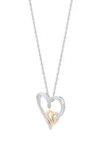 1/10 ct. t.w. Diamond Heart Pendant with 18" Rope Chain in Sterling Silver and 10K Yellow Gold
