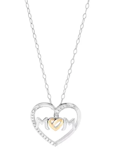 1/10 ct. t.w. Diamond Mom Pendant with 18" Cable Chain in Sterling Silver and 10K Yellow Gold