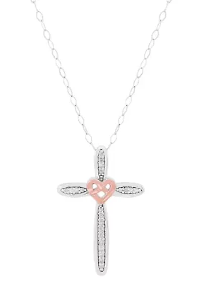 1/10 ct. t.w. Diamond Cross Pendant with 18" Cable Chain in Sterling Silver