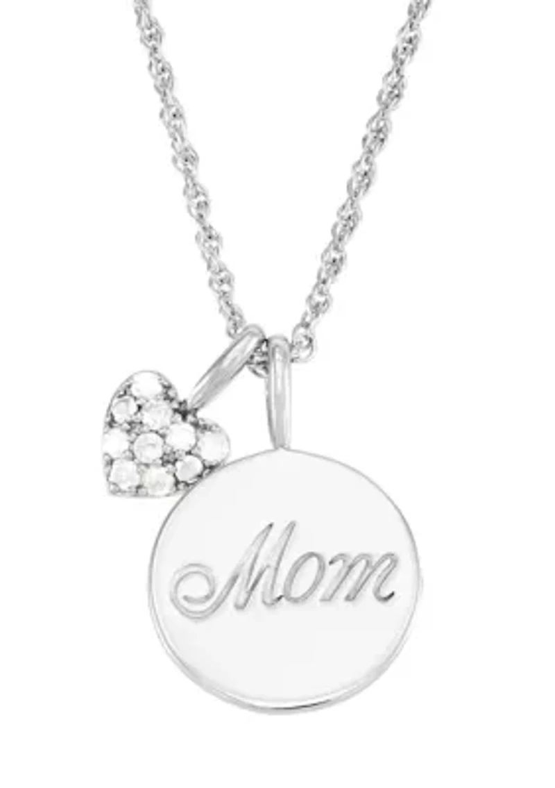 1/10 ct. t.w. Diamond Mom and Heart Pendant with 18" Rope Chain in Sterling Silver