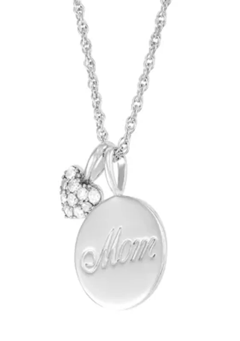 1/10 ct. t.w. Diamond Mom and Heart Pendant with 18" Rope Chain in Sterling Silver