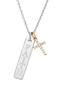 Accent Diamond Faith Drop Heart Pendant in Sterling Silver + 10K Yellow Gold