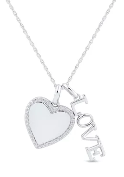 1/8 ct. t.w. Diamond Heart and Love Pendant with 18" Rope Chain Sterling Silver
