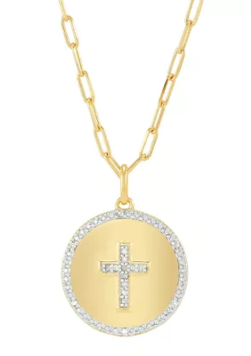 1/10 ct. t.w. Circle Pendant Necklace with 20" Paperclip Chain in Gold over Sterling Silver
