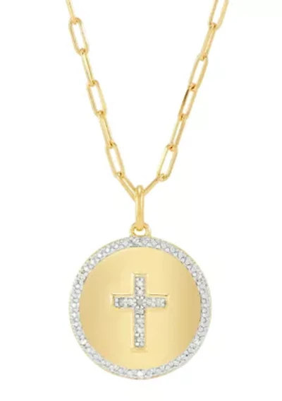1/10 ct. t.w. Circle Pendant Necklace with 20" Paperclip Chain in Gold over Sterling Silver