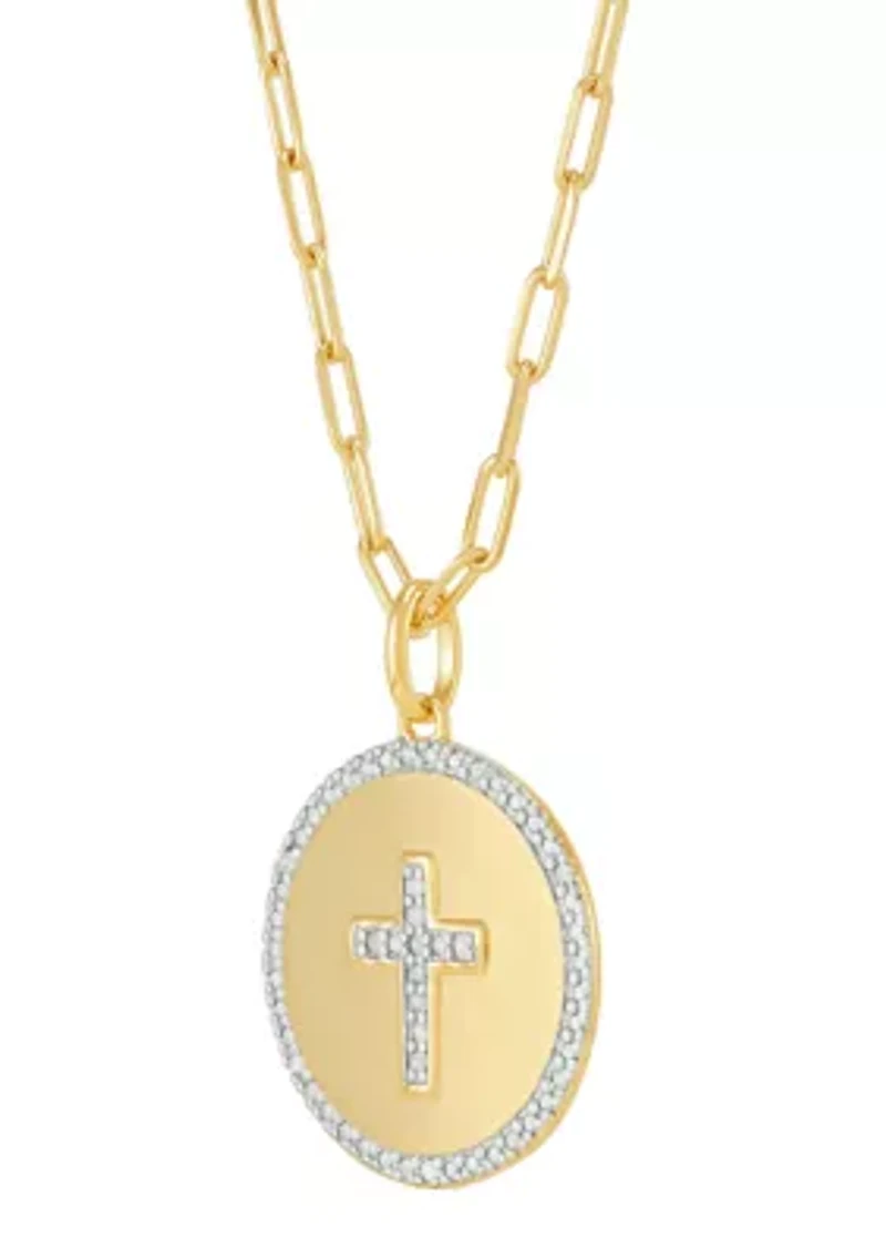 1/10 ct. t.w. Circle Pendant Necklace with 20" Paperclip Chain in Gold over Sterling Silver