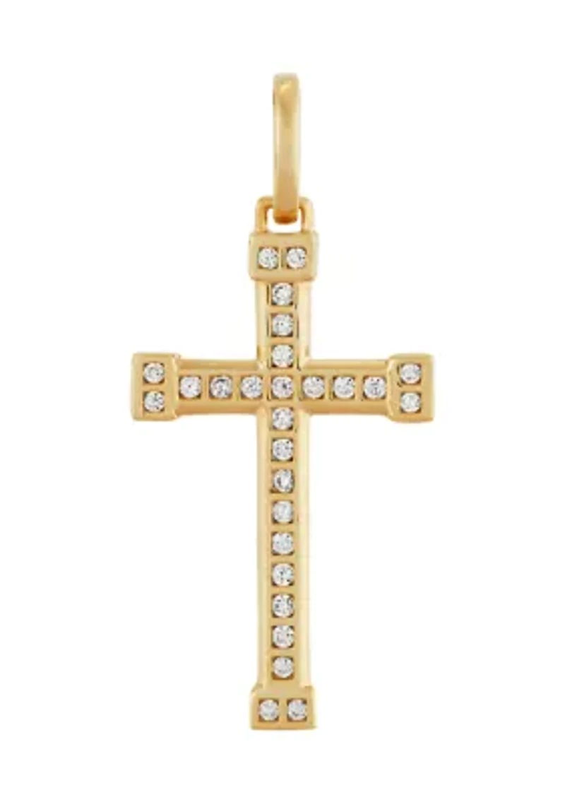 1/4 ct. t.w. Lab Created Diamond Gents Cross Pendant Necklace with 18" Curb Chain in 10K Yellow Gold