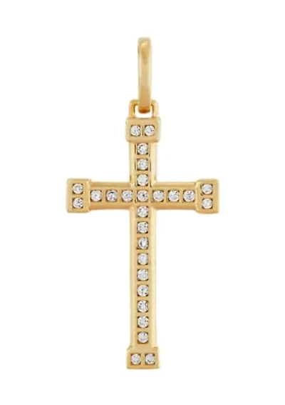1/4 ct. t.w. Lab Created Diamond Gents Cross Pendant Necklace with 18" Curb Chain in 10K Yellow Gold