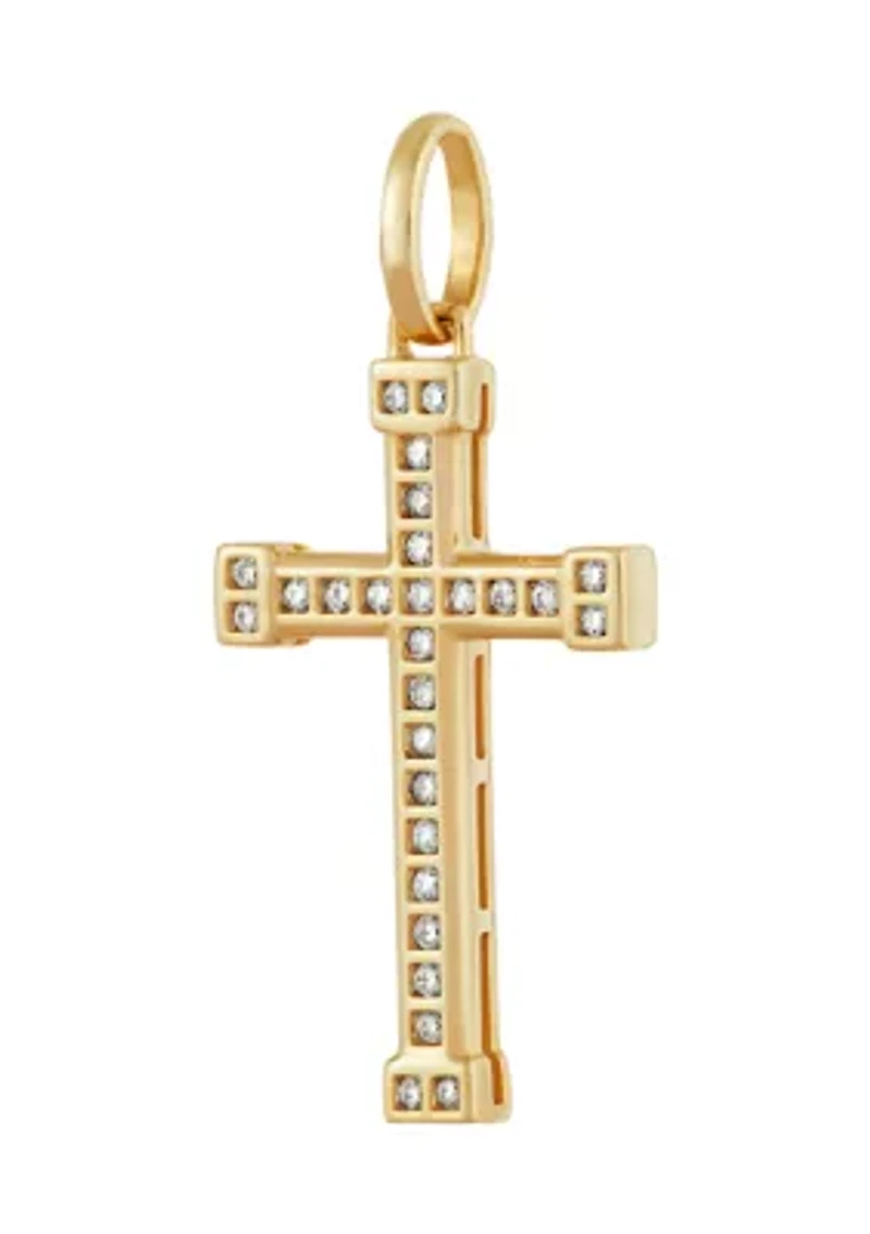 1/4 ct. t.w. Lab Created Diamond Gents Cross Pendant Necklace with 18" Curb Chain in 10K Yellow Gold