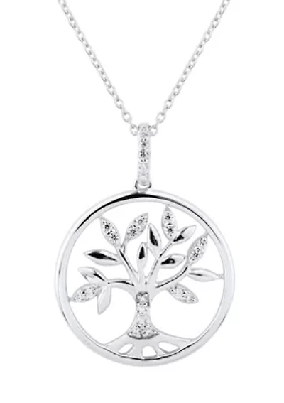 1/10 ct. t.w. Lab Grown Diamond Family Tree Pendant Necklace with 18'' Cable Chain in Sterling Silver