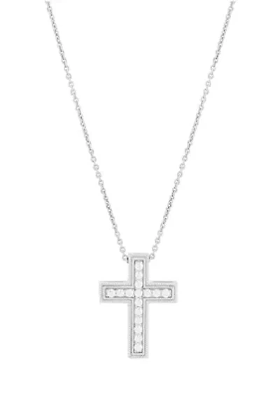 1/4 ct. t.w. Lab Grown Diamond Cross Pendant Necklace with 18" Cable Chain in Sterling Silver   
