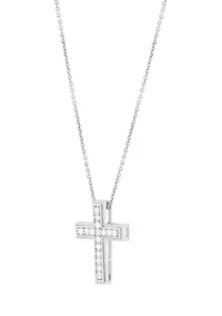 1/4 ct. t.w. Lab Grown Diamond Cross Pendant Necklace with 18" Cable Chain in Sterling Silver   