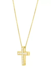 1/4 ct. t.w. Lab Grown Diamond Cross Pendant with 18'' Cable Chain in Gold over Sterling Silver