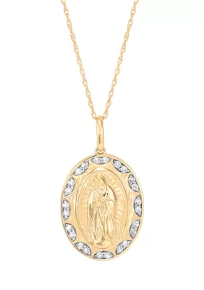 1/5 ct. t.w. Lab Grown Diamond Guadalupe Pendant with 18" Rope Chain in 10K Yellow Gold