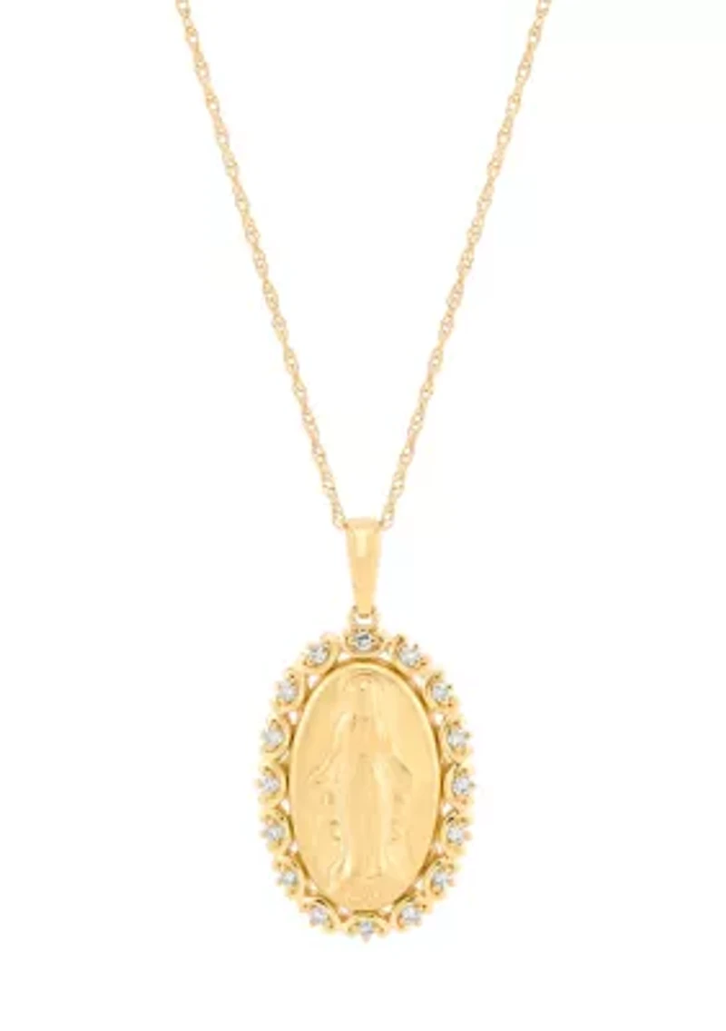 1/10 ct. t.w. Lab-Grown Diamond Virgin Mary Pendant Necklace with 18" Rope Chain in 10K Yellow Gold