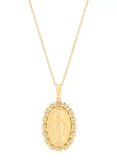 1/10 ct. t.w. Lab-Grown Diamond Virgin Mary Pendant Necklace with 18" Rope Chain in 10K Yellow Gold