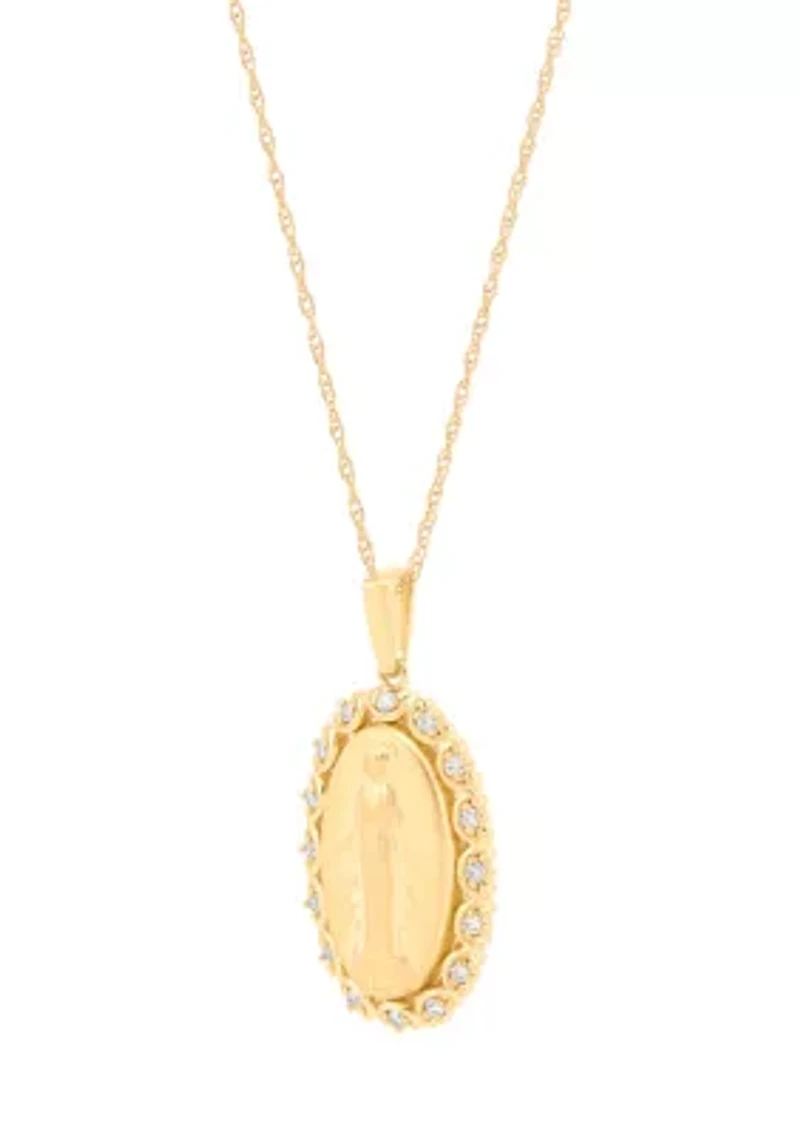 1/10 ct. t.w. Lab-Grown Diamond Virgin Mary Pendant Necklace with 18" Rope Chain in 10K Yellow Gold