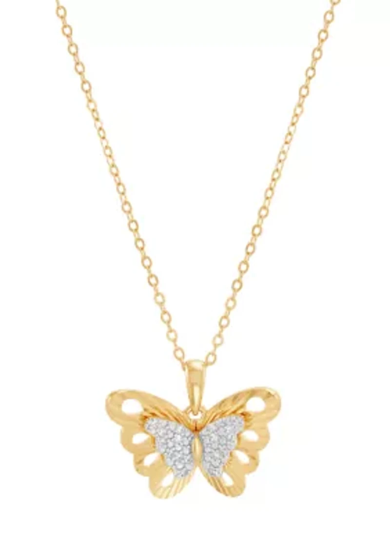 1/10 ct. t.w. Lab Grown Diamond Butterfly Pendant with 18" Gold Over Silver Cable Chain