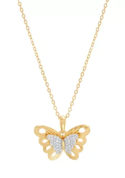 1/10 ct. t.w. Lab Grown Diamond Butterfly Pendant with 18" Gold Over Silver Cable Chain