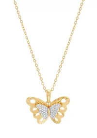 1/10 ct. t.w. Lab Grown Diamond Butterfly Pendant with 18" Gold Over Silver Cable Chain