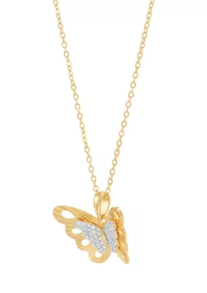 1/10 ct. t.w. Lab Grown Diamond Butterfly Pendant with 18" Gold Over Silver Cable Chain