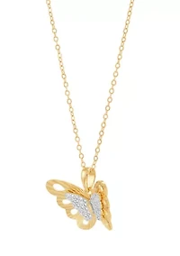 1/10 ct. t.w. Lab Grown Diamond Butterfly Pendant with 18" Gold Over Silver Cable Chain