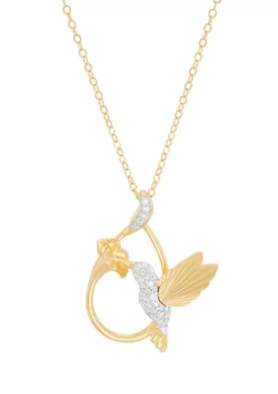  1/10 ct. t.w. Lab Grown Diamond Flower and Bird Pendant with 18" Cable Chain in Sterling Silver