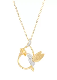  1/10 ct. t.w. Lab Grown Diamond Flower and Bird Pendant with 18" Cable Chain in Sterling Silver