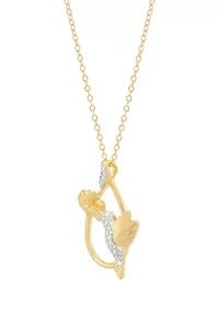  1/10 ct. t.w. Lab Grown Diamond Flower and Bird Pendant with 18" Cable Chain in Sterling Silver