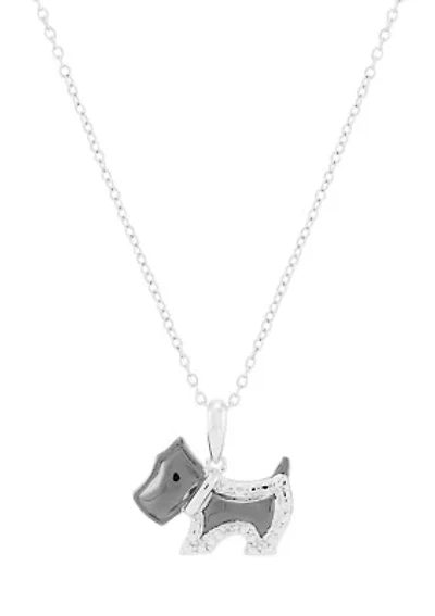 Lab Grown Diamond Accent Dog Pendant with 18" Cable Chain in Sterling Silver