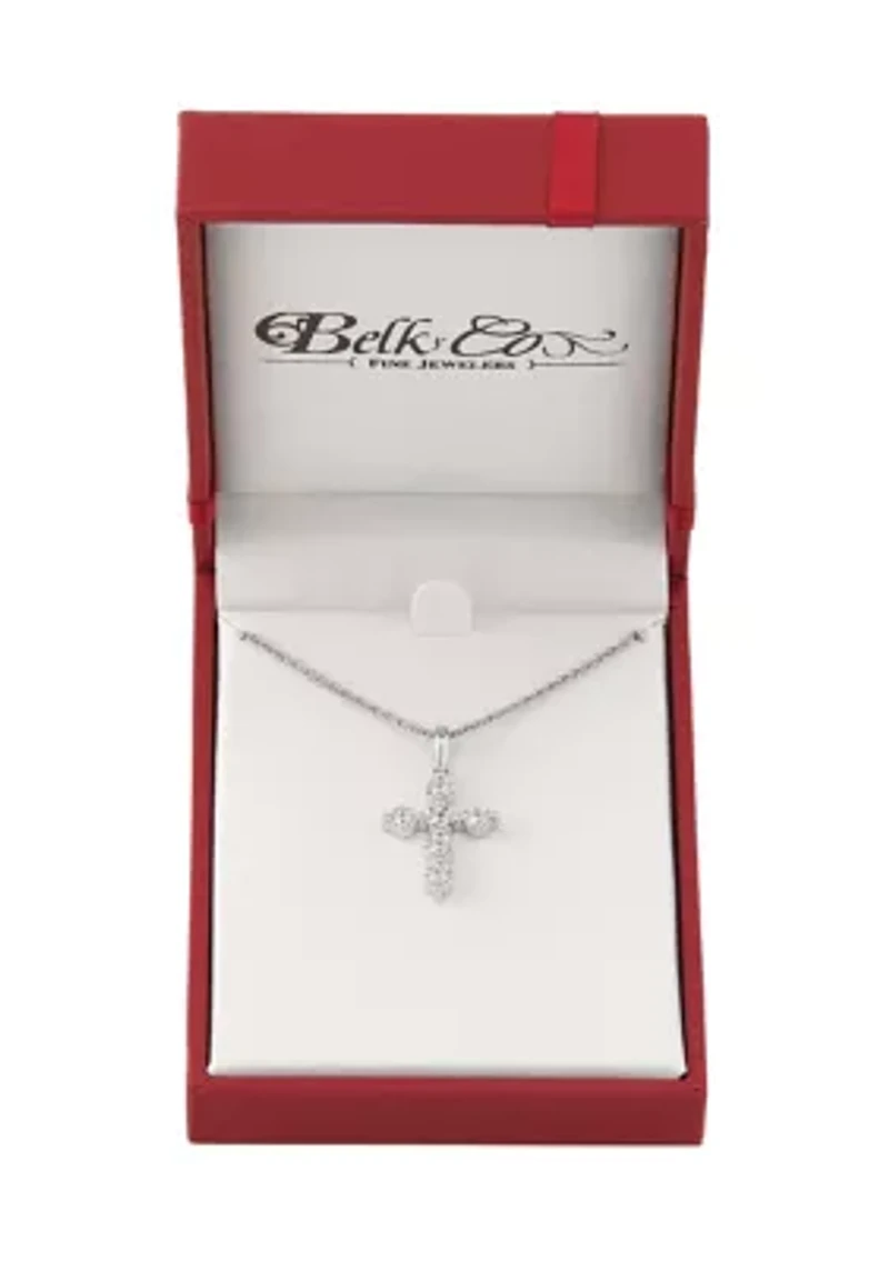 1/4 ct. t.w. Lab Grown Diamond Cross Pendant Necklace with 18" Cable Chain in Sterling Silver
