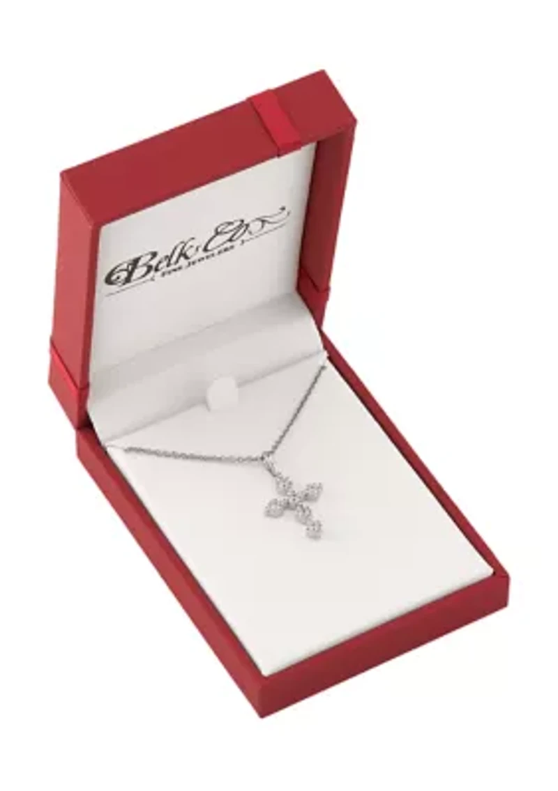 1/4 ct. t.w. Lab Grown Diamond Cross Pendant Necklace with 18" Cable Chain in Sterling Silver