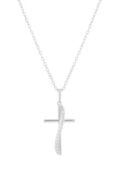 1/10 ct. t.w. Lab Grown Diamond Cross Pendant with 18" Cable Chain in Sterling Silver