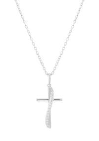 1/10 ct. t.w. Lab Grown Diamond Cross Pendant with 18" Cable Chain in Sterling Silver