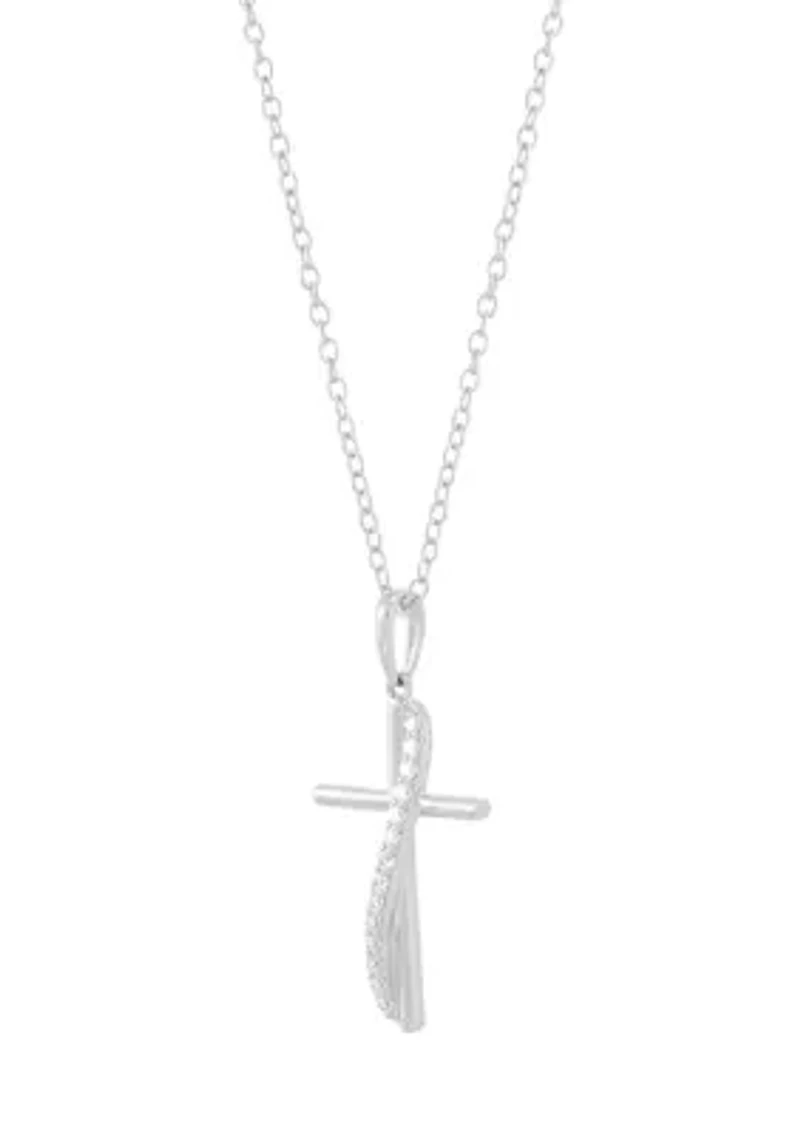 1/10 ct. t.w. Lab Grown Diamond Cross Pendant with 18" Cable Chain in Sterling Silver