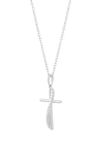 1/10 ct. t.w. Lab Grown Diamond Cross Pendant with 18" Cable Chain in Sterling Silver