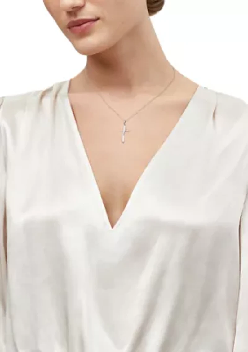 1/10 ct. t.w. Lab Grown Diamond Cross Pendant with 18" Cable Chain in Sterling Silver