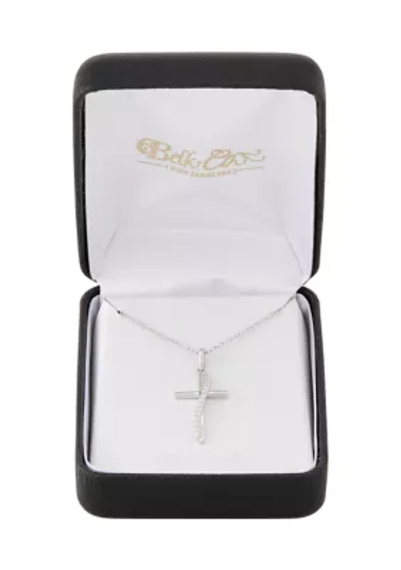 1/10 ct. t.w. Lab Grown Diamond Cross Pendant with 18" Cable Chain in Sterling Silver